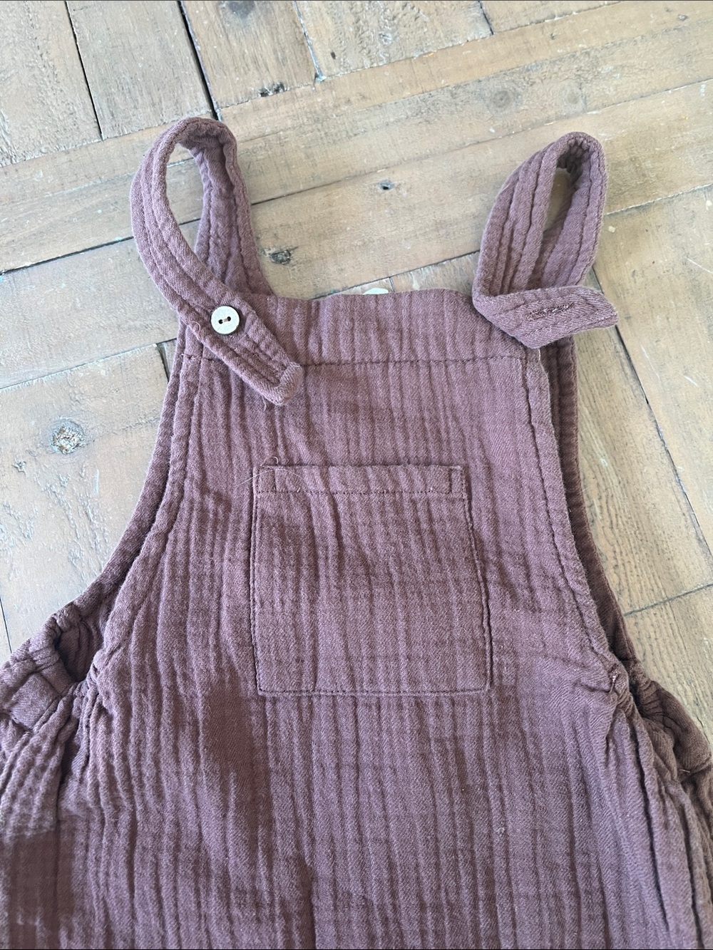 Quincy Mae brown gauzy cotton overalls 2-3 years organic cotton - Picture 2 of 5
